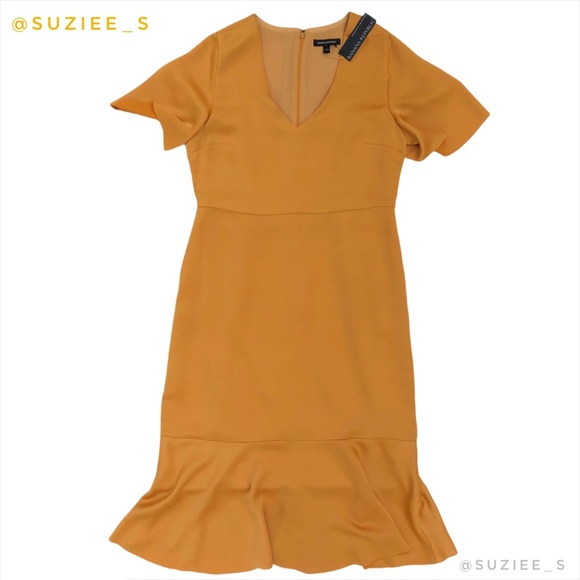 Banana Republic Midi Dress Satin Yellow Flutter Sleeve Flounce Hem 10 NWT - Picture 2 of 15